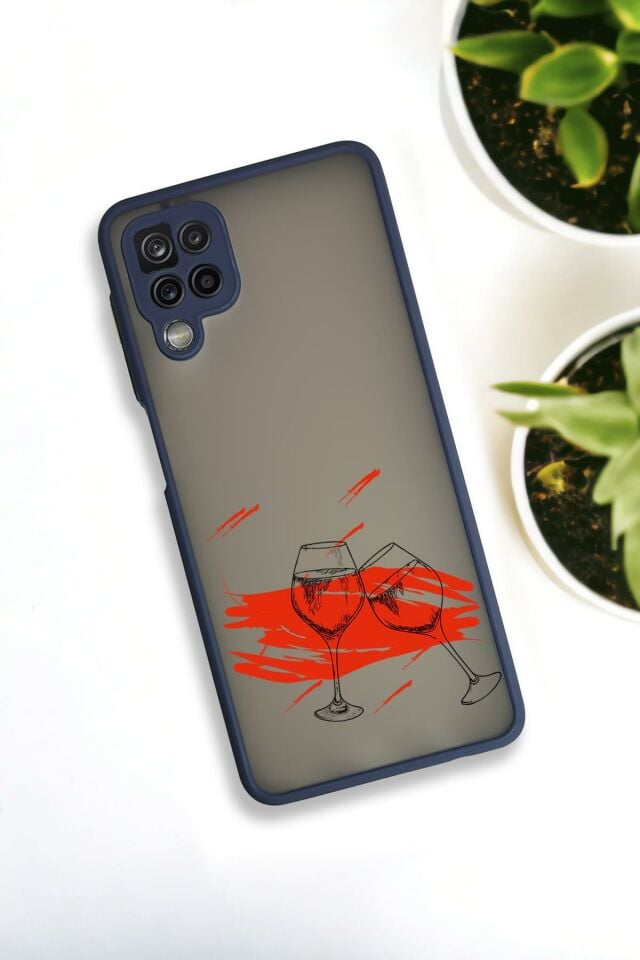 Samsung Galaxy A12 Uyumlu Spilled Wine Desenli Buzlu Şeffaf Lüx Telefon Kılıfı