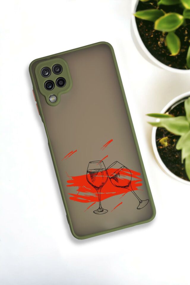 Samsung Galaxy A12 Uyumlu Spilled Wine Desenli Buzlu Şeffaf Lüx Telefon Kılıfı