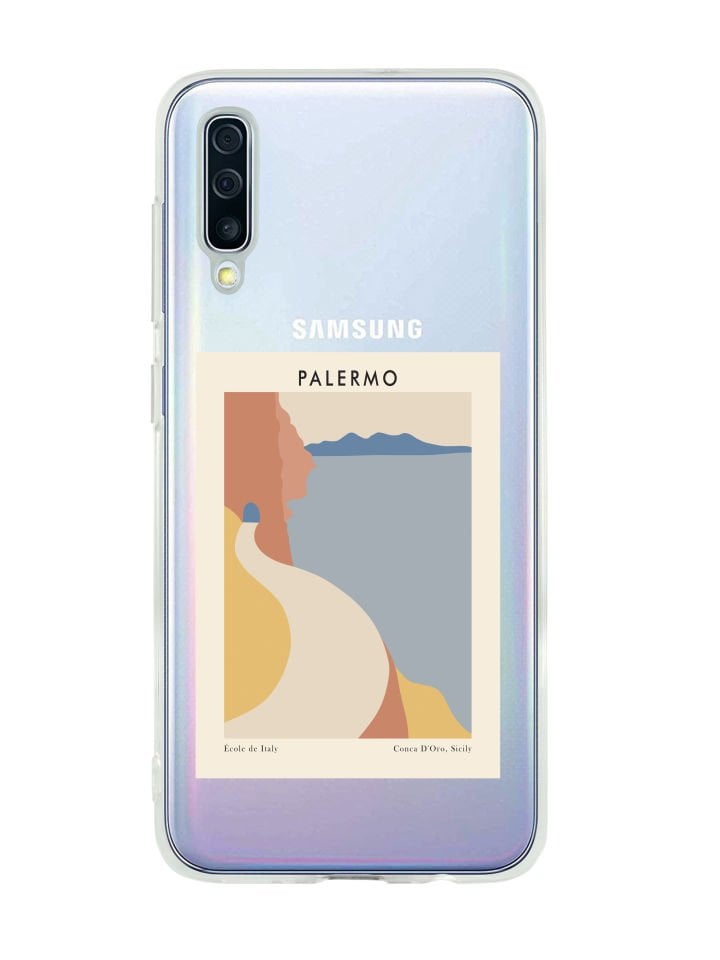 Samsung A50 Palermo Desenli Premium Şeffaf Silikon Kılıf