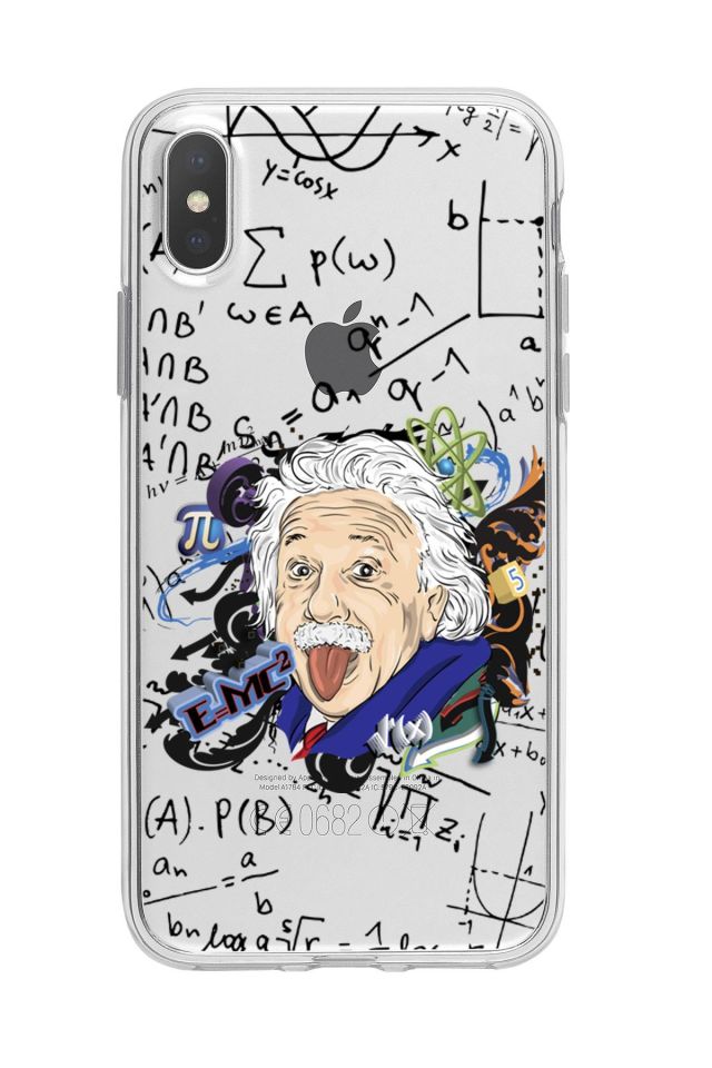 iPhone XS Einstein In Formula Desenli Premium Şeffaf Silikon Kılıf