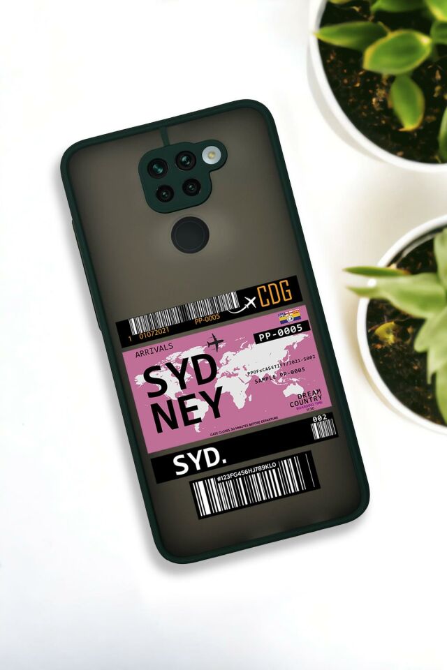 Xiaomi Redmi Note 9 Uyumlu Sydney Ticket Desenli Buzlu Şeffaf Lüx Telefon Kılıfı