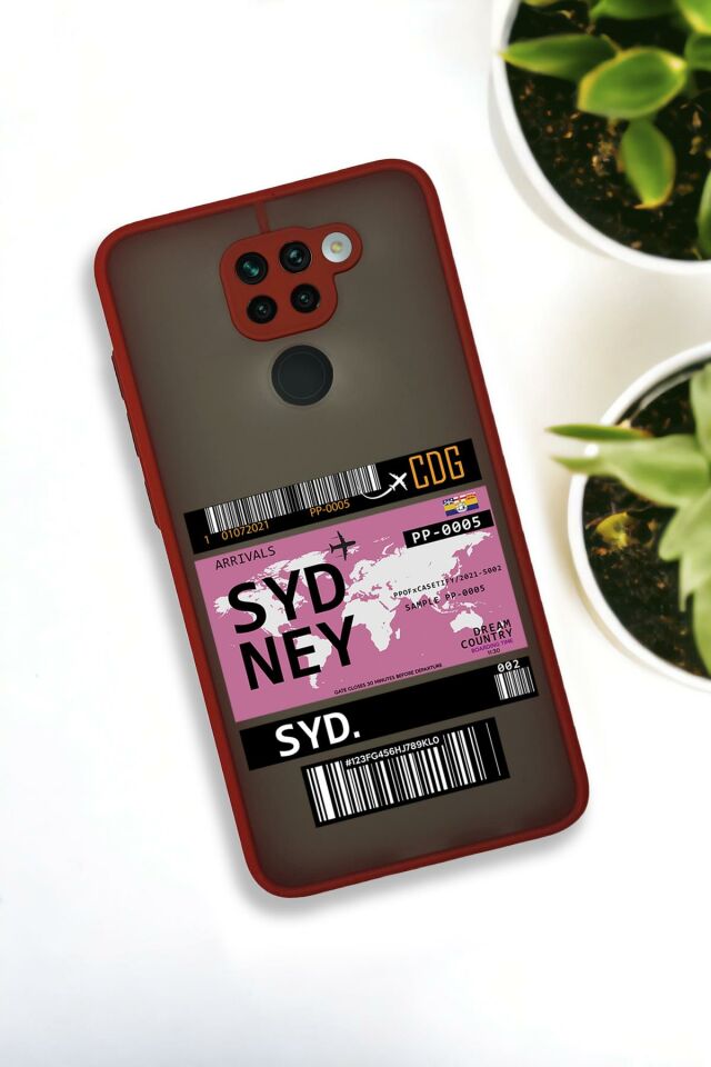Xiaomi Redmi Note 9 Uyumlu Sydney Ticket Desenli Buzlu Şeffaf Lüx Telefon Kılıfı