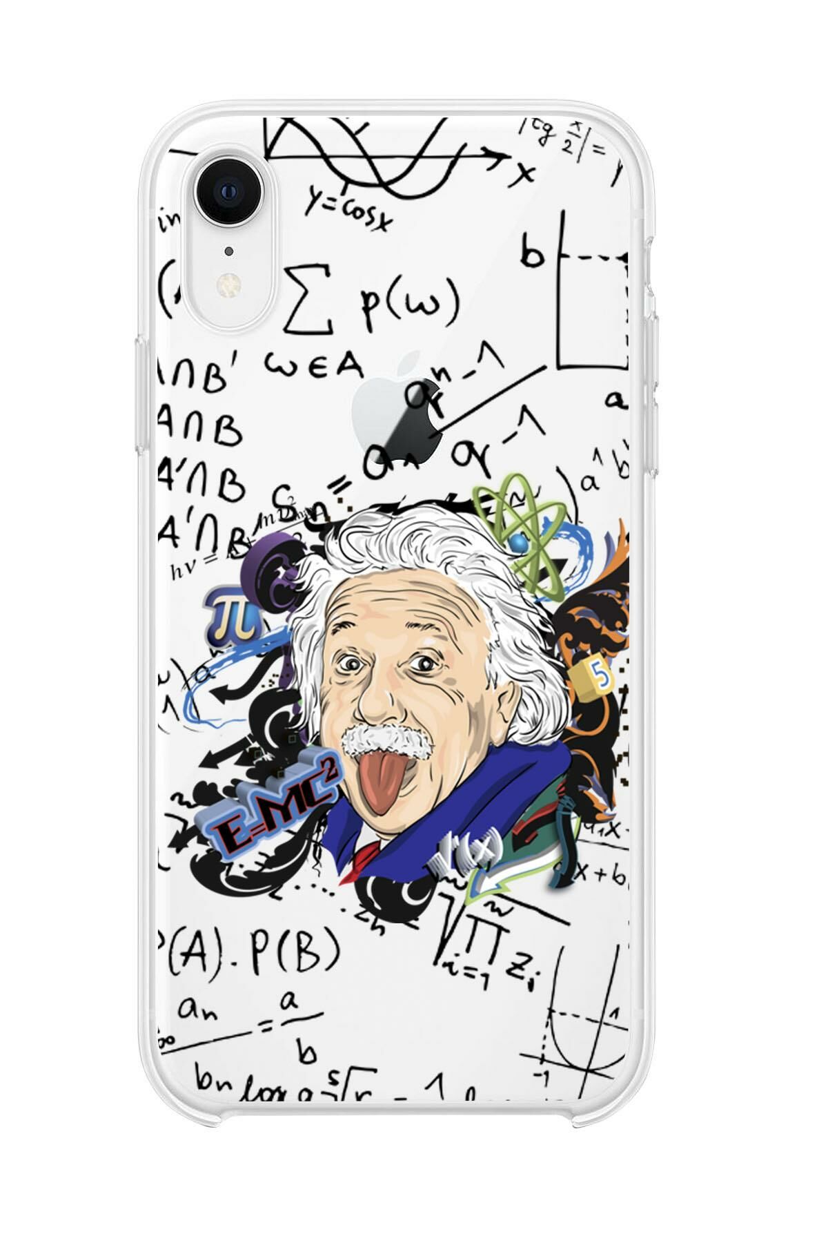 iPhone Xr Einstein In Formula Desenli Premium Şeffaf Silikon Kılıf