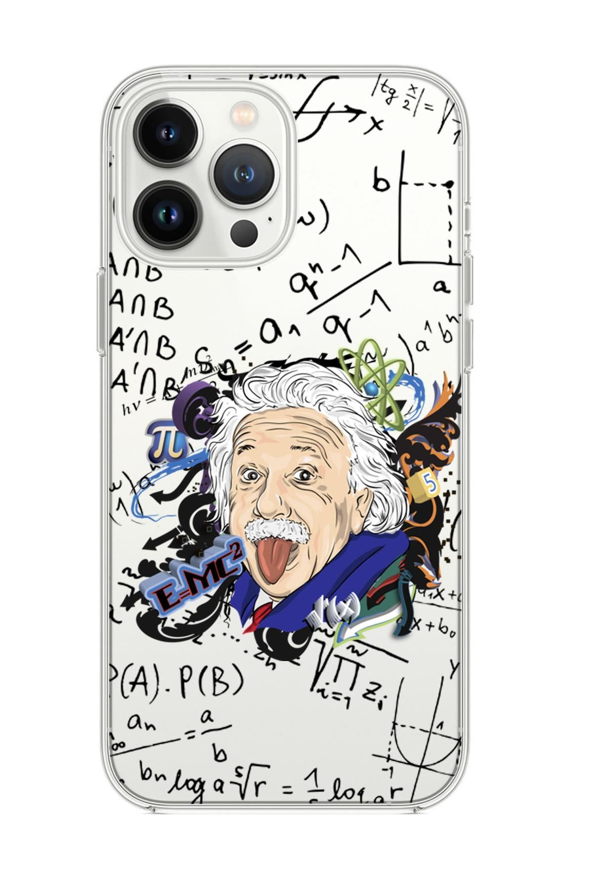 iPhone 13 Pro Max Einstein In Formula Desenli Premium Şeffaf Silikon Kılıf