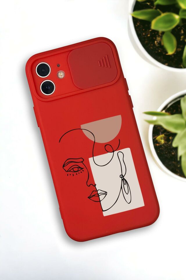 iPhone 12 Mini Uyumlu Women Art Desenli Kamera Koruma Slider Kapaklı Silikonlu Telefon Kılıfı