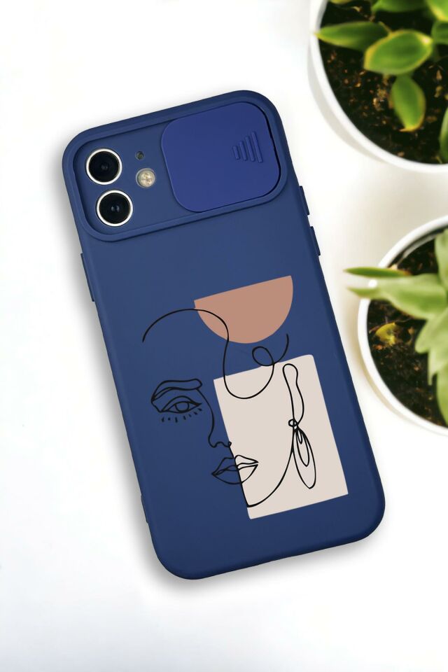 iPhone 12 Mini Uyumlu Women Art Desenli Kamera Koruma Slider Kapaklı Silikonlu Telefon Kılıfı