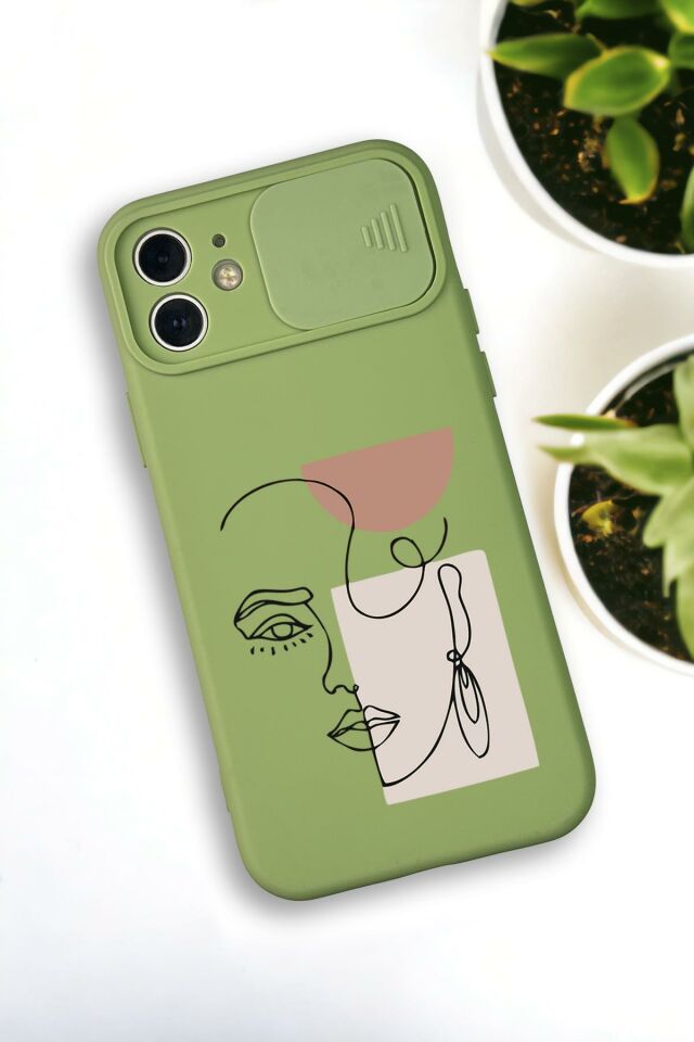 iPhone 12 Mini Uyumlu Women Art Desenli Kamera Koruma Slider Kapaklı Silikonlu Telefon Kılıfı