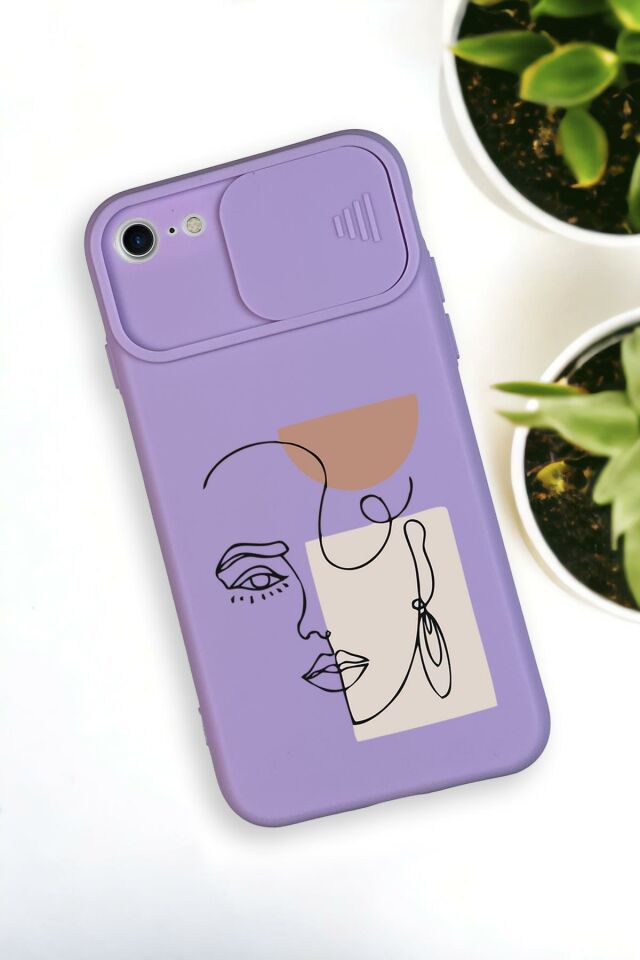 iPhone SE 2020 Uyumlu Women Art Desenli Kamera Koruma Slider Kapaklı Silikonlu Telefon Kılıfı