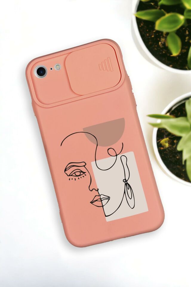 iPhone SE 2020 Uyumlu Women Art Desenli Kamera Koruma Slider Kapaklı Silikonlu Telefon Kılıfı