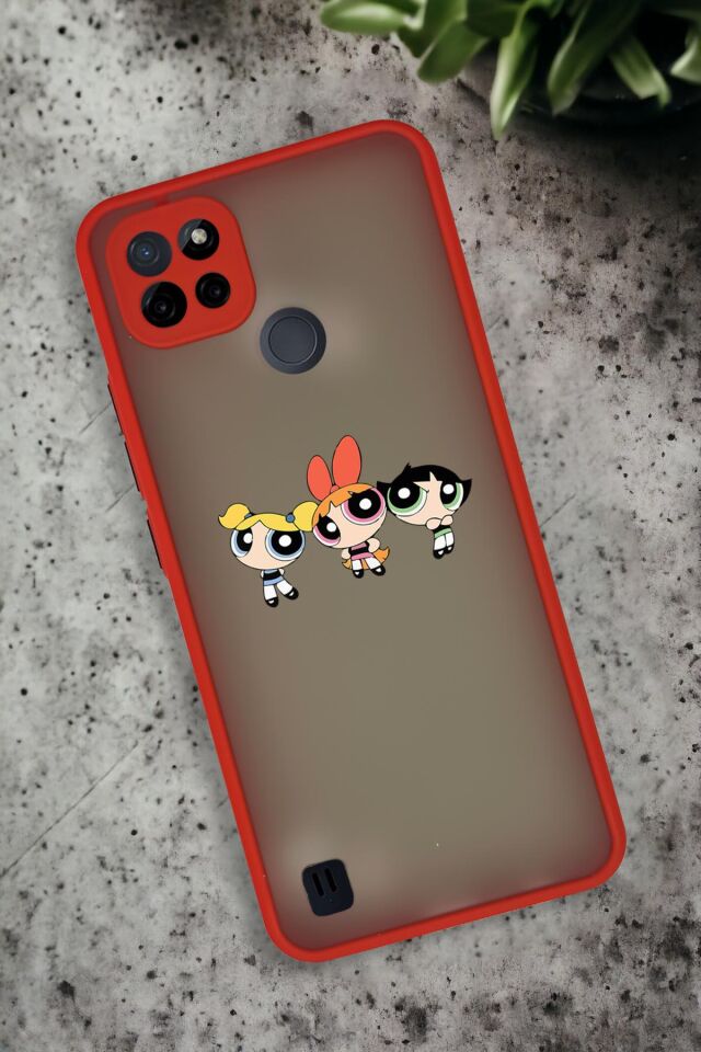 Realme C21 Uyumlu Powerpuff Girls Desenli Buzlu Şeffaf Lüx Telefon Kılıfı