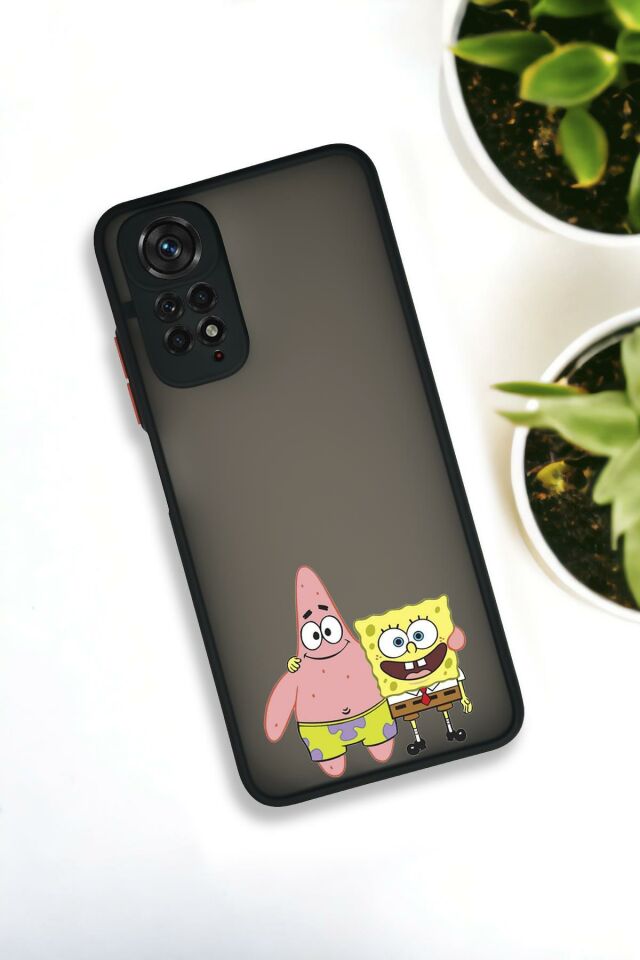 Xiaomi Redmi Note 11 Uyumlu Sünger Bob ve Patrick Star Desenli Buzlu Şeffaf Lüx Telefon Kılıfı