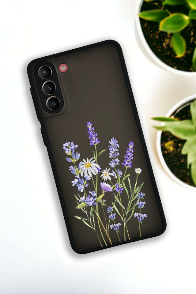 Samsung S21 Plus Uyumlu Lavender Desenli Buzlu Şeffaf Lüx Telefon Kılıfı