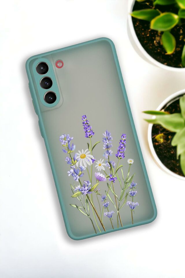 Samsung S21 Plus Uyumlu Lavender Desenli Buzlu Şeffaf Lüx Telefon Kılıfı