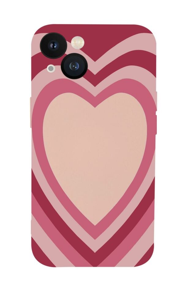 iPhone 13 Mini Kalp Desenli Premium Silikonlu Pembe Telefon Kılıfı
