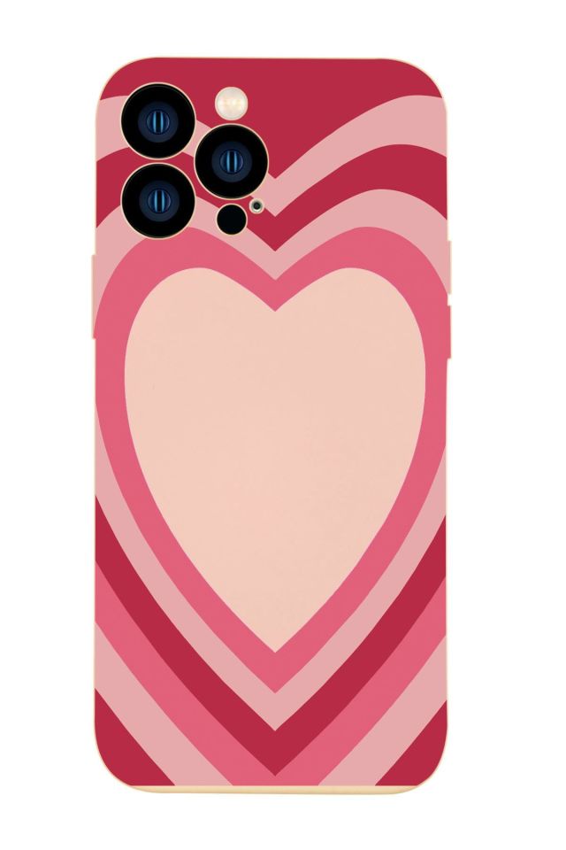 iPhone 13 Pro Kalp Desenli Kamera Korumalı Premium Silikonlu Pembe Telefon Kılıfı
