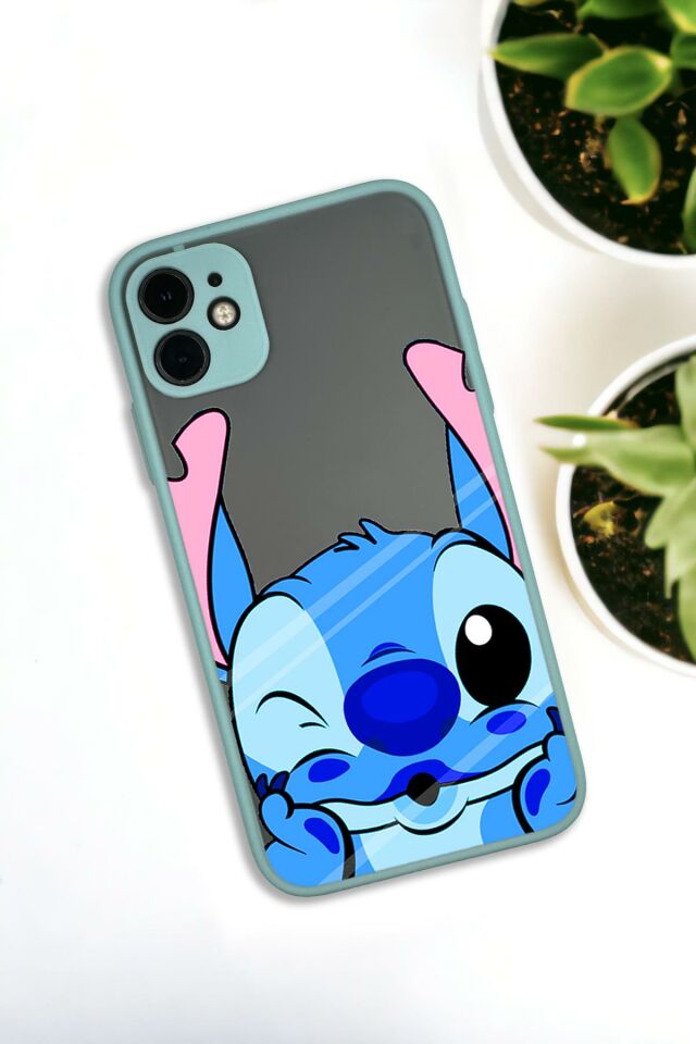 iPhone 11 Uyumlu Stitch Desenli Buzlu Şeffaf Lüx Telefon Kılıfı