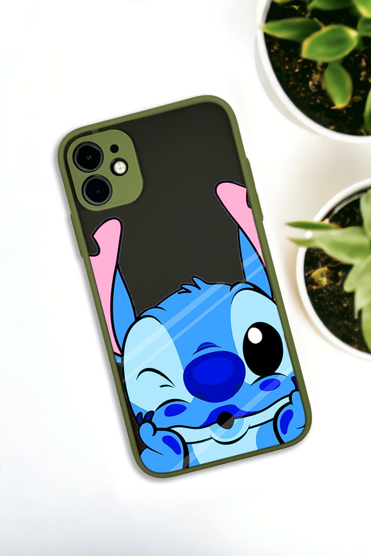 iPhone 11 Uyumlu Stitch Desenli Buzlu Şeffaf Lüx Telefon Kılıfı