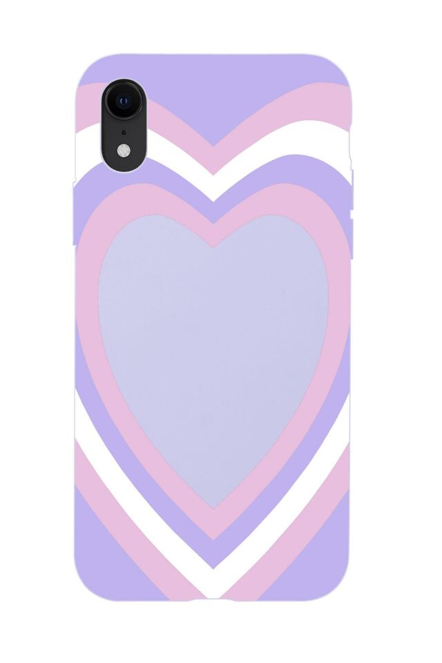 iPhone Xr Purple Heart Desenli Premium Silikonlu Lila Telefon Kılıfı