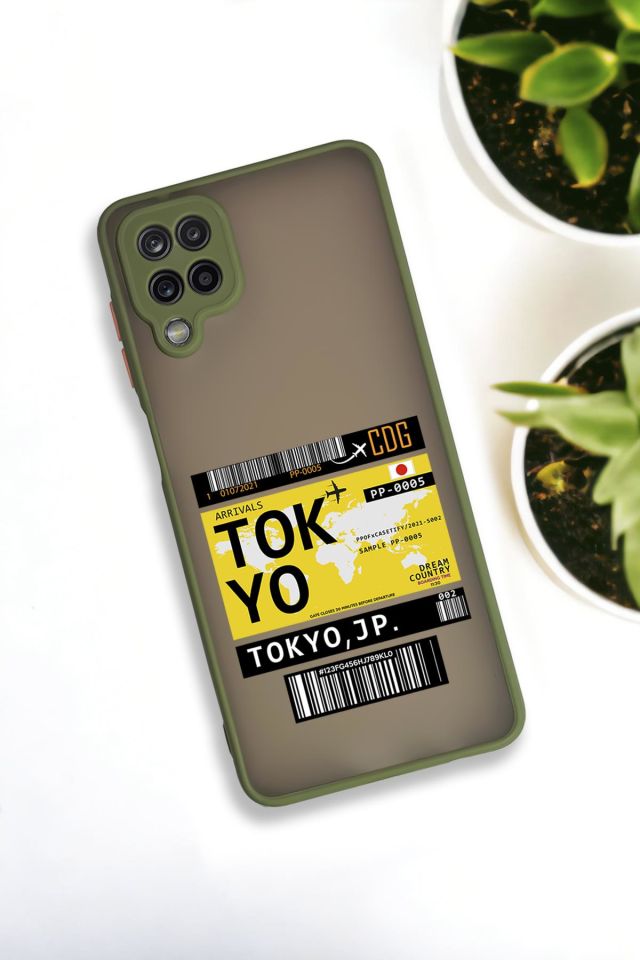 Samsung Galaxy A12 Uyumlu Tokyo Ticket Desenli Buzlu Şeffaf Lüx Telefon Kılıfı