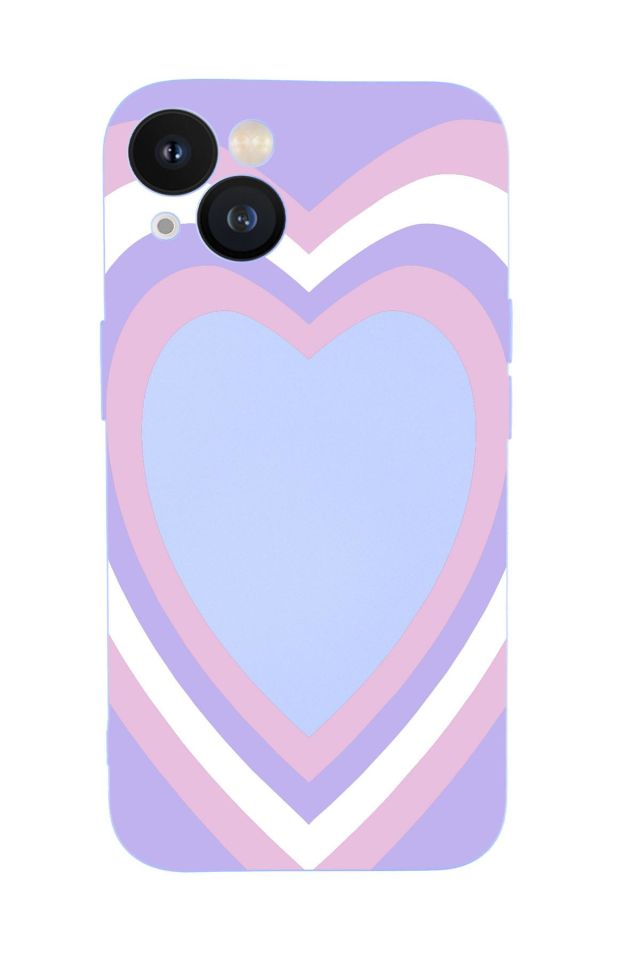 iPhone 13 Mini Purple Heart Desenli Premium Silikonlu Lila Telefon Kılıfı