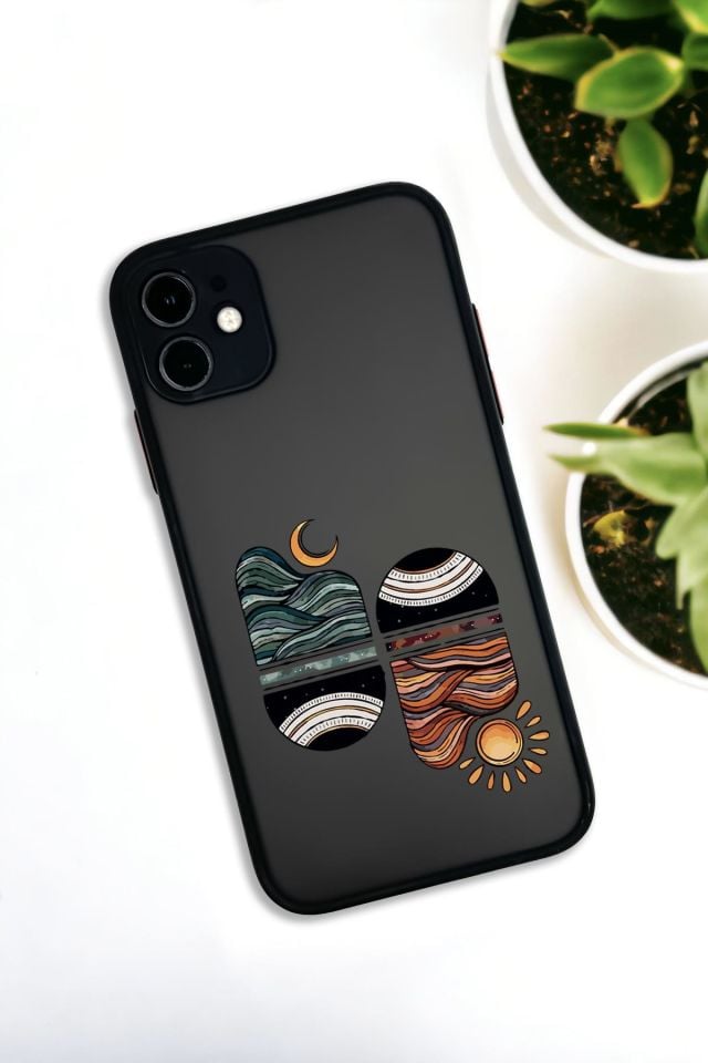 iPhone 11 Uyumlu Sunset Wave Desenli Buzlu Şeffaf Lüx Telefon Kılıfı