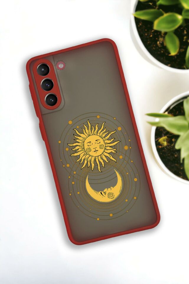 Samsung S21 Plus Uyumlu Moon and Sun Desenli Buzlu Şeffaf Lüx Telefon Kılıfı