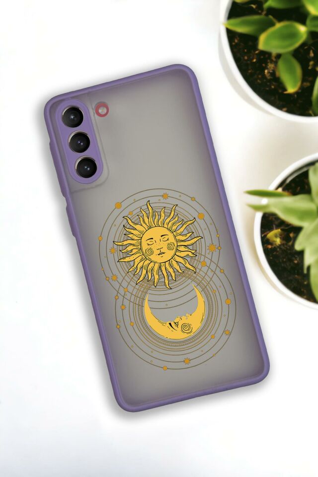Samsung S21 Plus Uyumlu Moon and Sun Desenli Buzlu Şeffaf Lüx Telefon Kılıfı