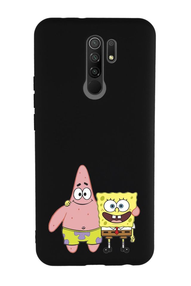 Xiaomi Redmi 9 Uyumlu Sünger Bob ve Patrickstar Desenli Premium Silikonlu Lansman Telefon Kılıfı