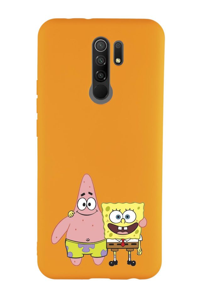 Xiaomi Redmi 9 Uyumlu Sünger Bob ve Patrickstar Desenli Premium Silikonlu Lansman Telefon Kılıfı