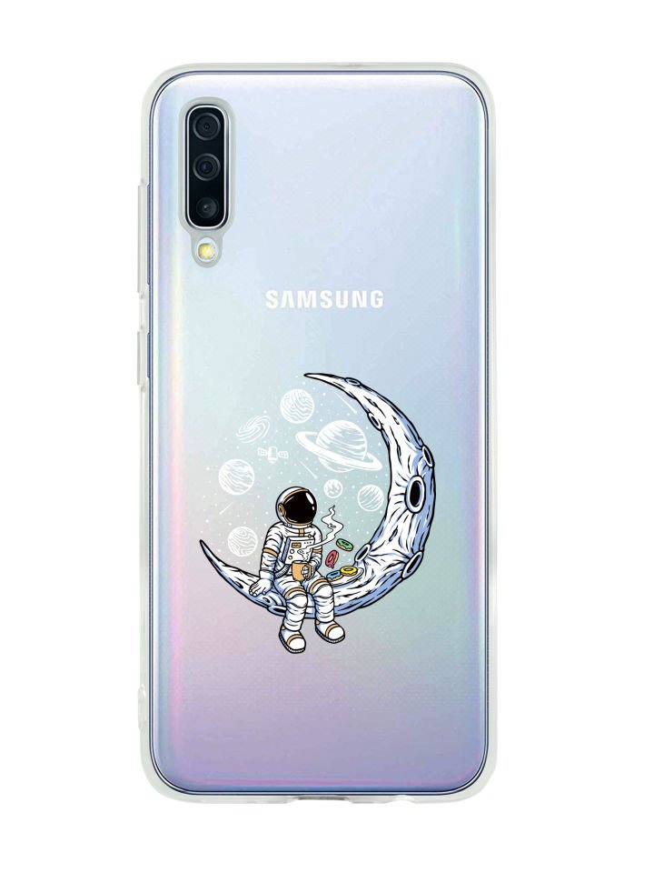 Samsung A50 Astronot Tasarımlı Premium Şeffaf Silikon Kılıf