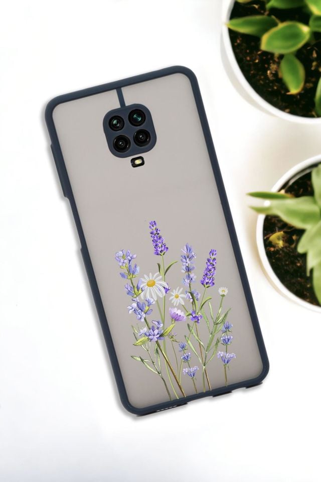 Xiaomi Redmi Note 9 Pro Uyumlu Lavender Desenli Buzlu Şeffaf Lüx Telefon Kılıfı