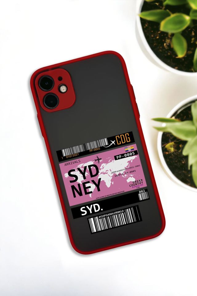 iPhone 11 Uyumlu Sydney Ticket Desenli Buzlu Şeffaf Lüx Telefon Kılıfı