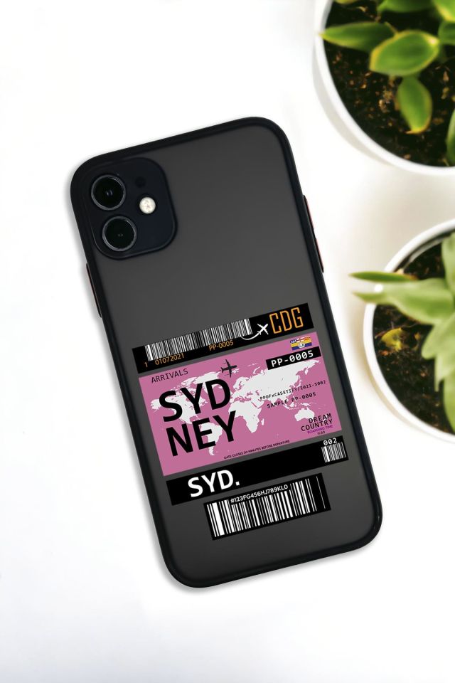 iPhone 11 Uyumlu Sydney Ticket Desenli Buzlu Şeffaf Lüx Telefon Kılıfı