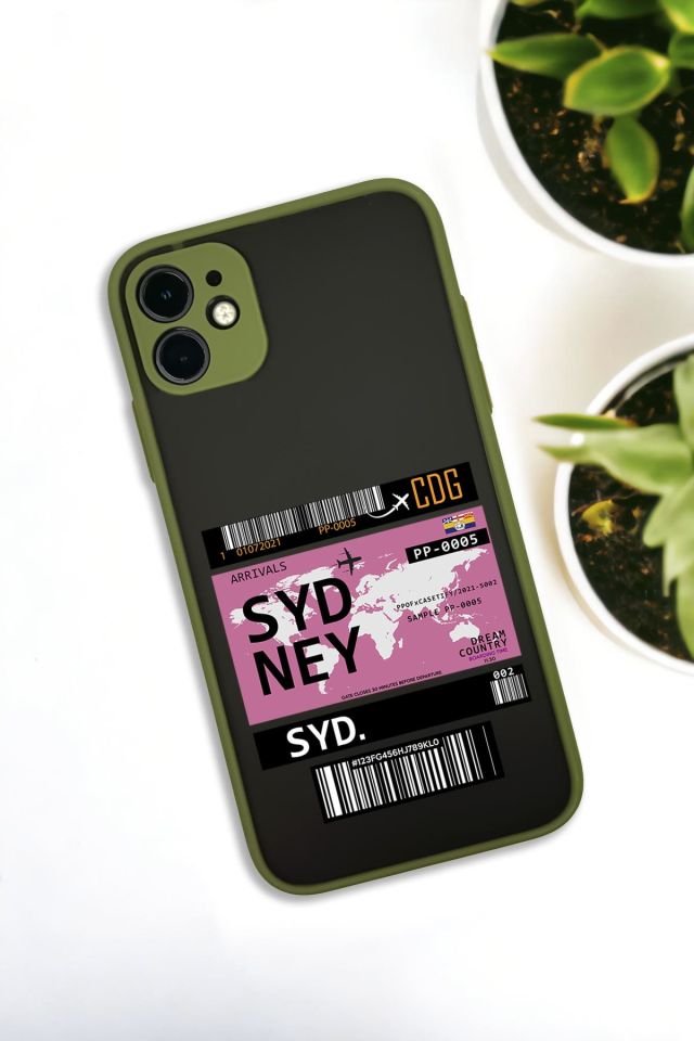 iPhone 11 Uyumlu Sydney Ticket Desenli Buzlu Şeffaf Lüx Telefon Kılıfı