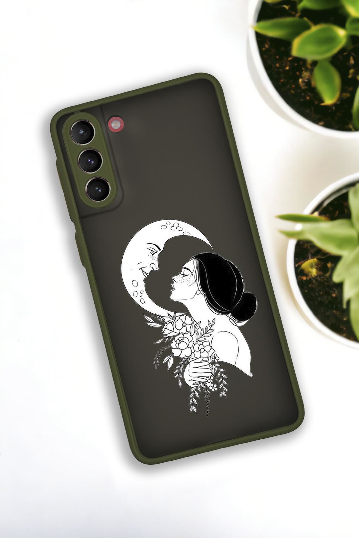 Samsung S21 Plus Uyumlu Moon and Women Desenli Buzlu Şeffaf Lüx Telefon Kılıfı