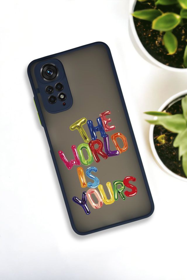 Xiaomi Redmi Note 11 Uyumlu The World Desenli Buzlu Şeffaf Lüx Telefon Kılıfı