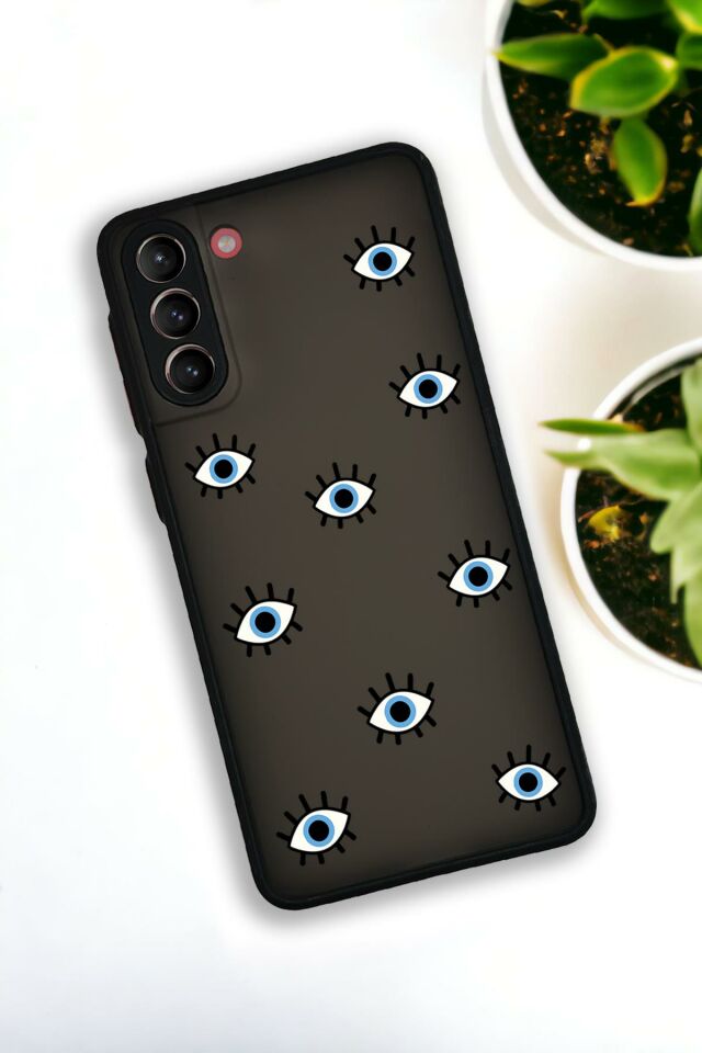 Samsung S21 Plus Uyumlu Nazar Gözler Desenli Buzlu Şeffaf Lüx Telefon Kılıfı