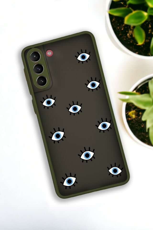 Samsung S21 Plus Uyumlu Nazar Gözler Desenli Buzlu Şeffaf Lüx Telefon Kılıfı