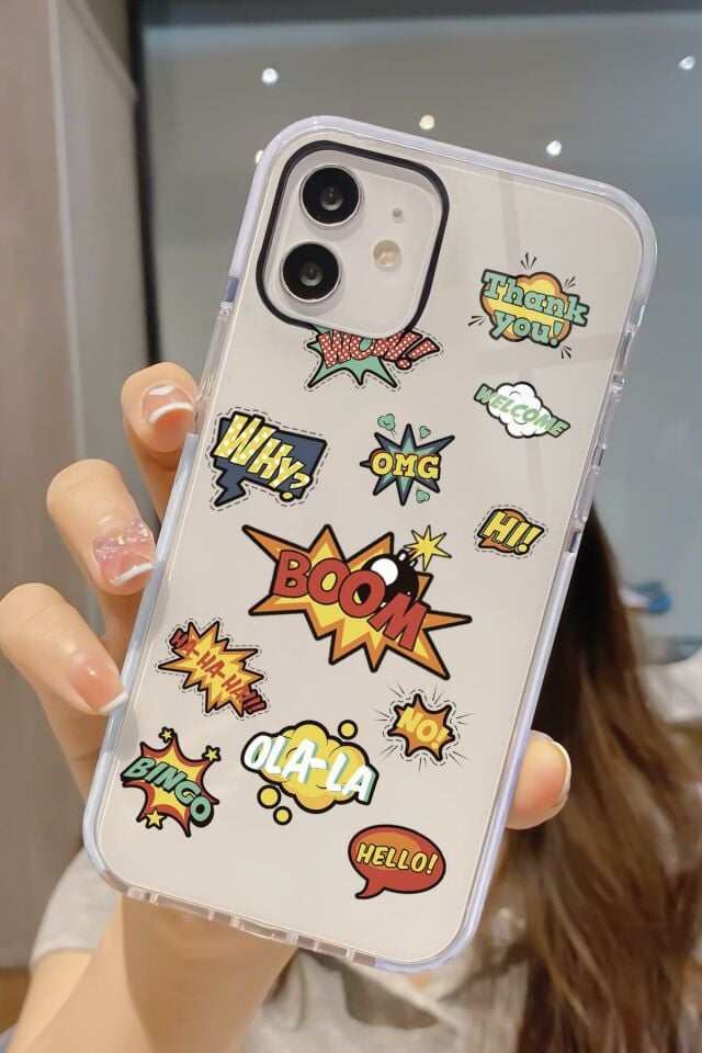 iPhone 12 Pro Uyumlu Stickers Desenli Candy Bumper Darbe Emici Silikonlu Telefon Kılıfı