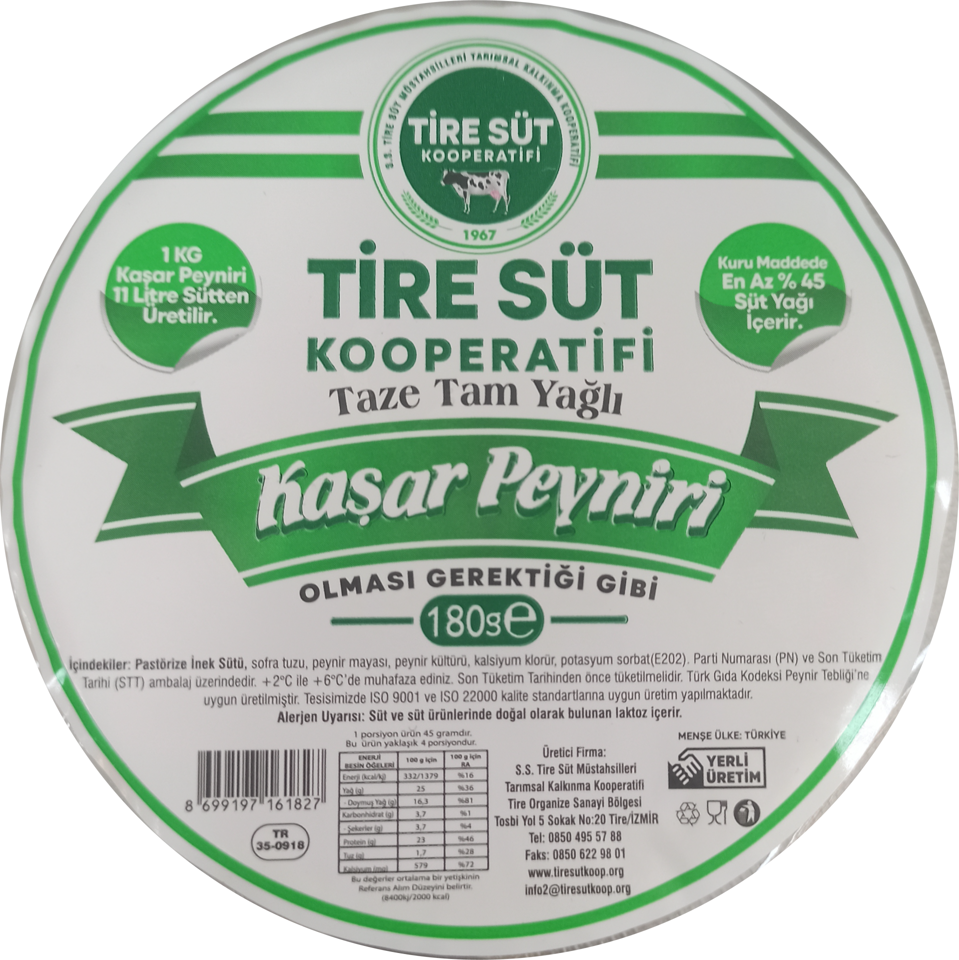 Taze Kaşar Peyniri 180g