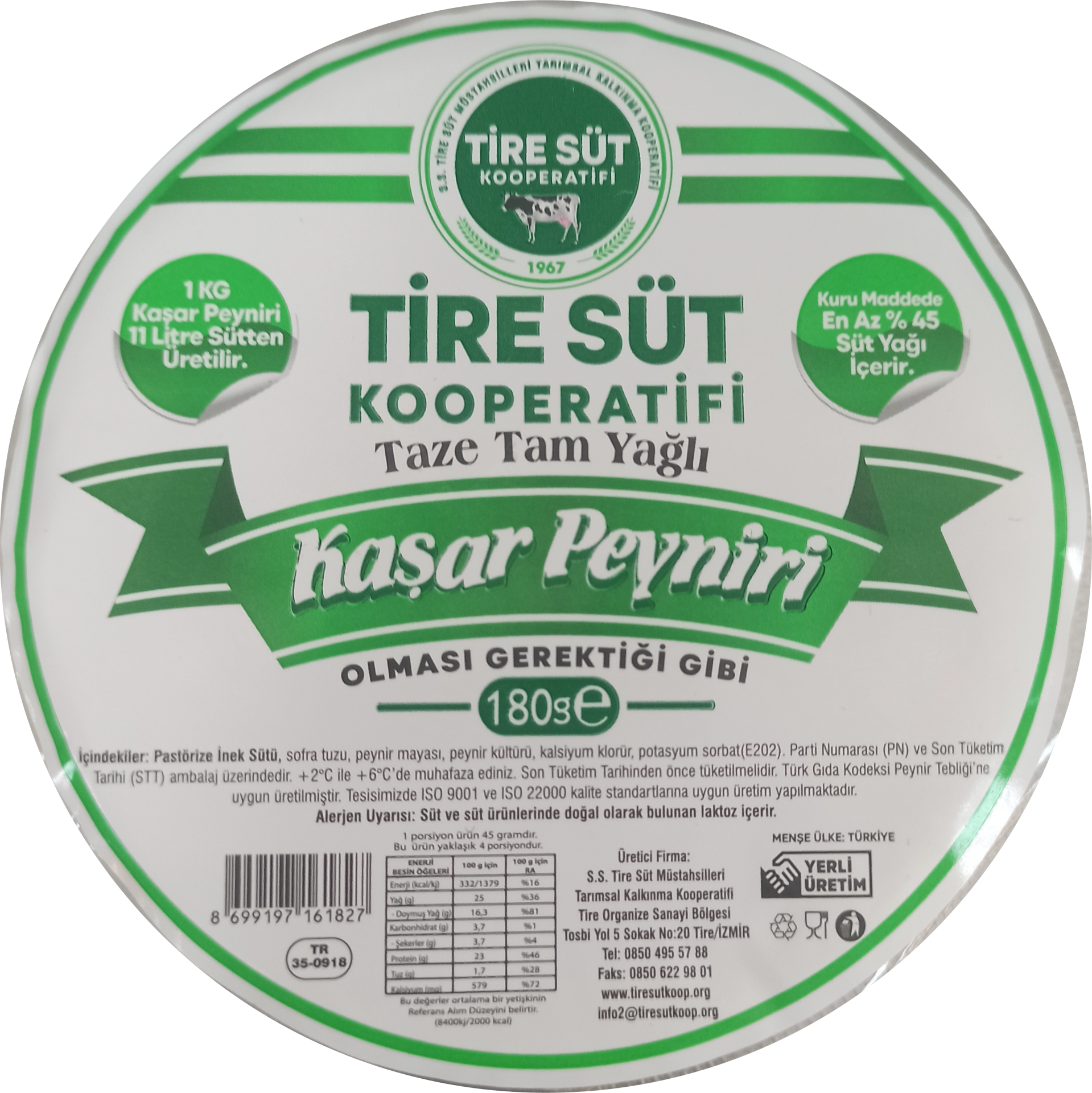 Taze Kaşar Peyniri 180g