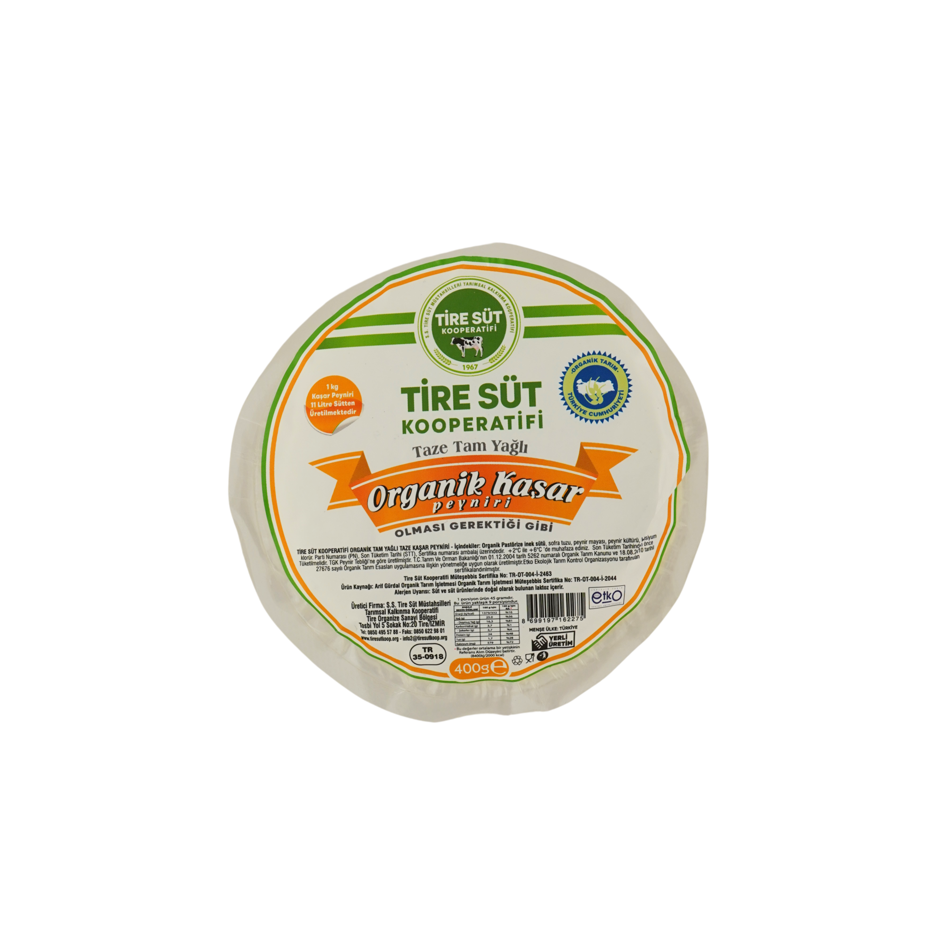 Organik Taze Kaşar Peyniri 400g