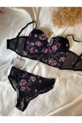 Çiçekli Korseli Lüx Bralet Takım siyah - 85B