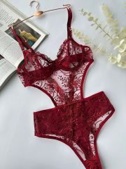 Beyaz desenli bodysuit 85B - bordo