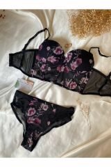 Çiçekli Korseli Lüx Bralet Takım siyah - 85B