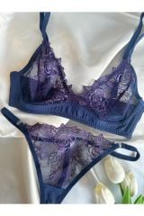 Balensiz Üçgen Kesim Özel üretim Bralet Takımı Lacivert-mor - 85B