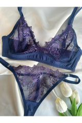 Balensiz Üçgen Kesim Özel üretim Bralet Takımı Lacivert-mor - 85B