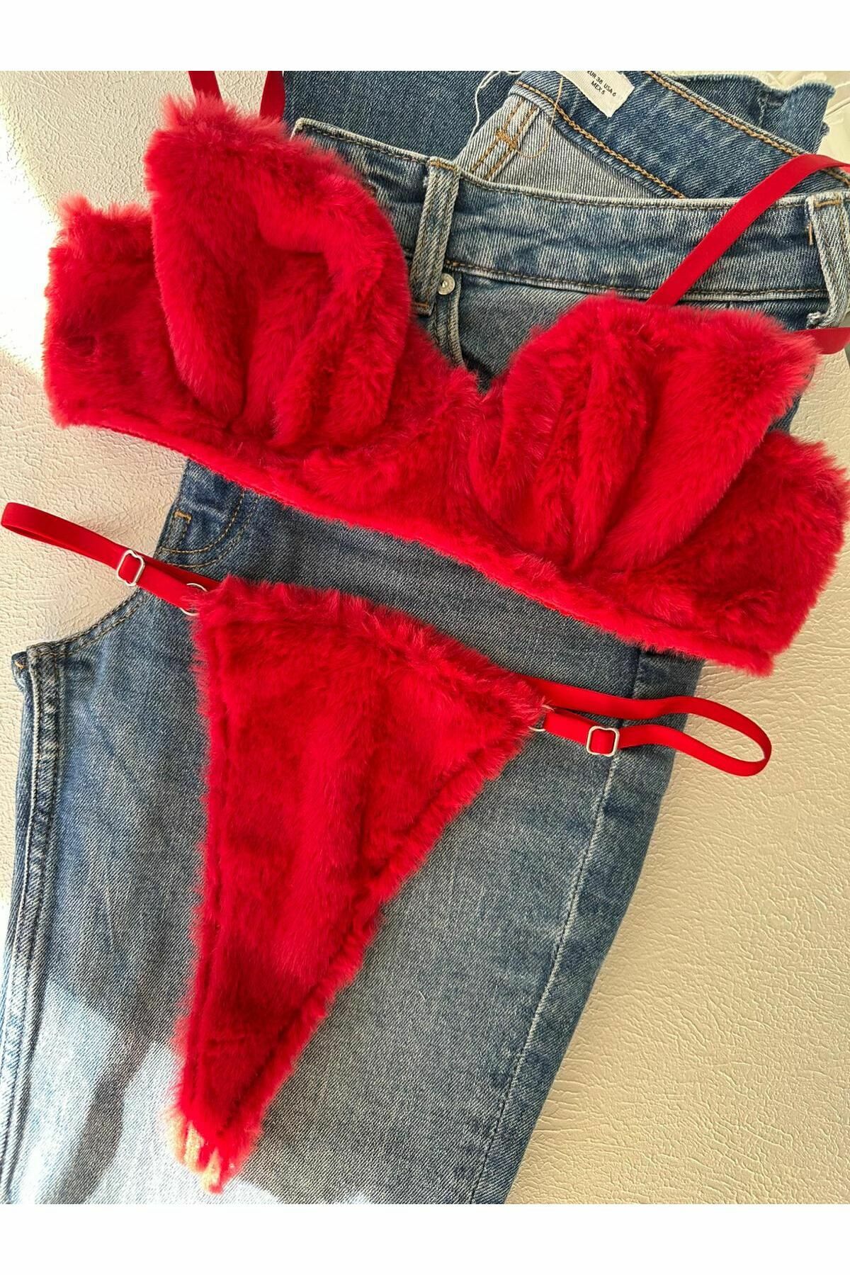 Yılbaşı Özel Peluş Sütyen Tanga Takım