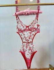 Kırmızı minik çiçek detaylı bodysuit 90B - KIRMIZI