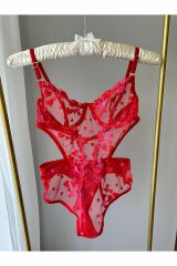 Beyaz desenli bodysuit KIRMIZI - 85B